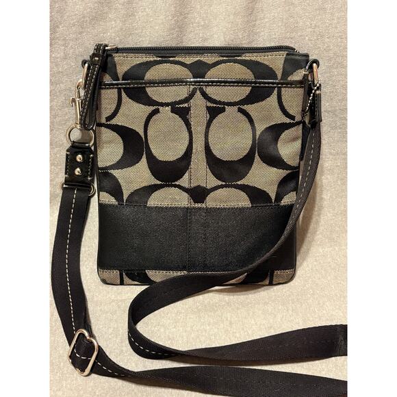 Coach Signature Slim Slingpack Crossbody Adjustable Strap Canvas Leather Trim - Picture 1 of 9